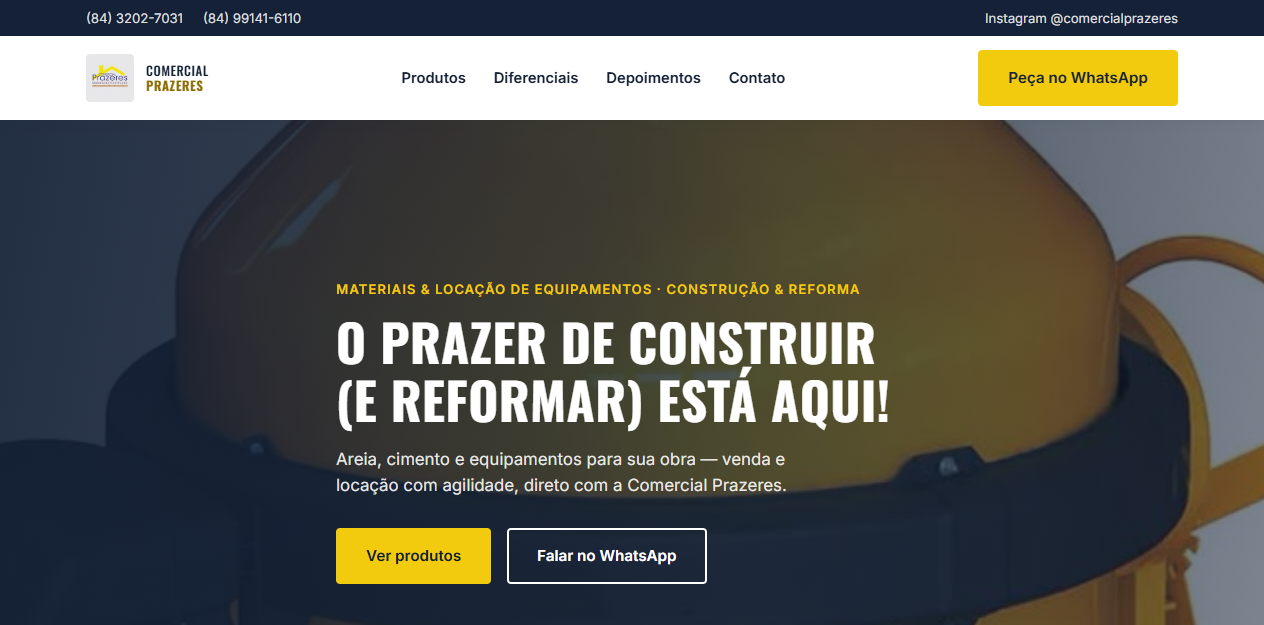 Print do site modelo de Comercial Prazeres, Materiais de construção