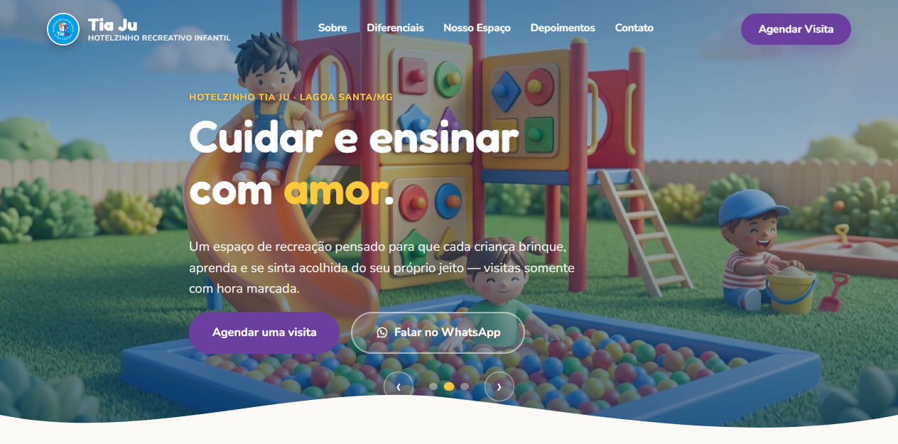 Print do site modelo de Hotelzinho Tia Ju, Recreativo infantil