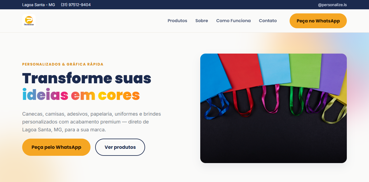 Print do site modelo de Personalize.ls, Gráfica e personalizados